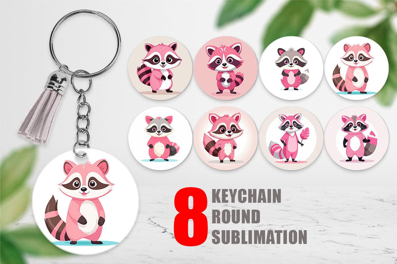 Keychain Pink Raccoon Valentine Sublimation artnoy 