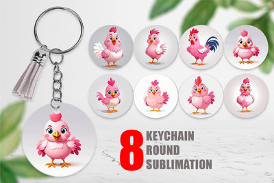 Keychain Pink Rooster Valentine Sublimation artnoy 