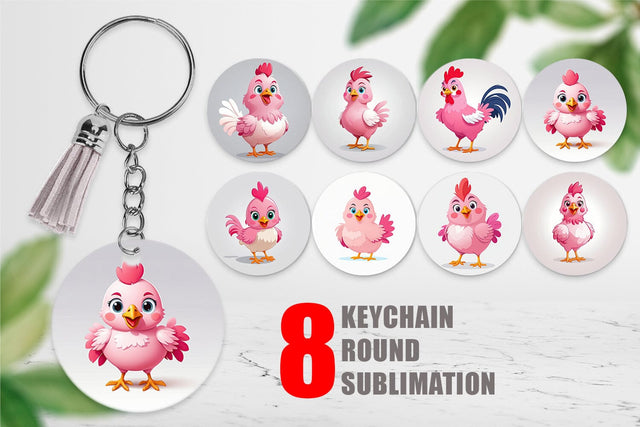 Keychain Pink Rooster Valentine Sublimation artnoy 