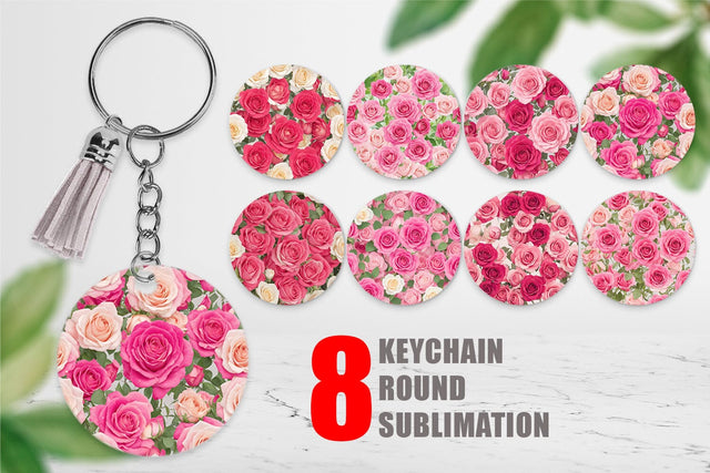 Keychain Pink Rose Pattern Sublimation artnoy 