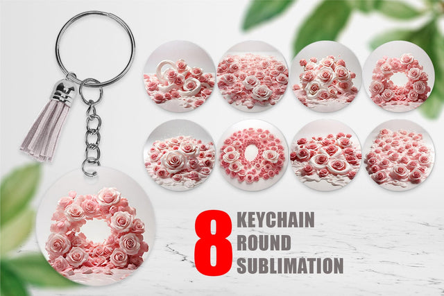 Keychain Pink Roses Flower Sublimation artnoy 