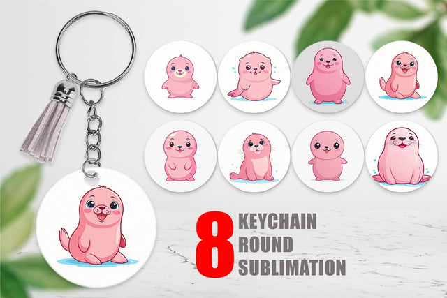 Keychain Pink Seal Valentine Sublimation artnoy 