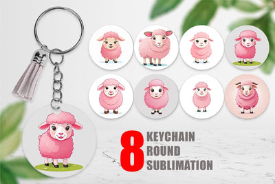 Keychain Pink Sheep Valentine Sublimation artnoy 