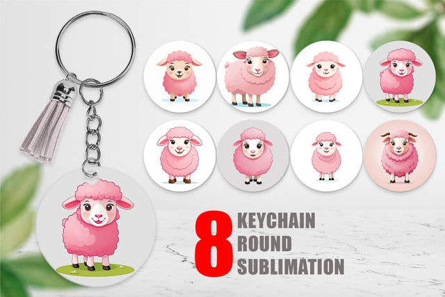 Keychain Pink Sheep Valentine Sublimation artnoy 