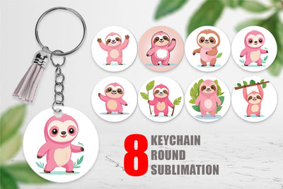 Keychain Pink Sloth Valentine Sublimation artnoy 