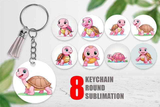 Keychain Pink Turtle Valentine Sublimation artnoy 
