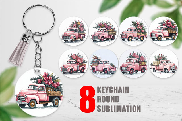 Keychain Pink Vintage Pickup Truck Sublimation artnoy 