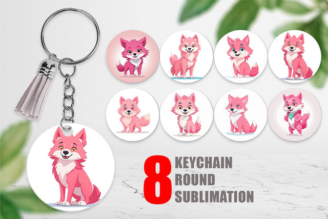Keychain Pink Wolf Valentine Sublimation artnoy 