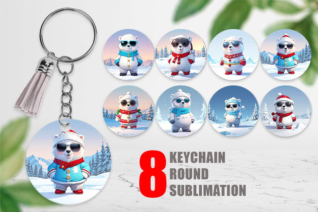Keychain Polar Bear Christmas Sublimation artnoy 