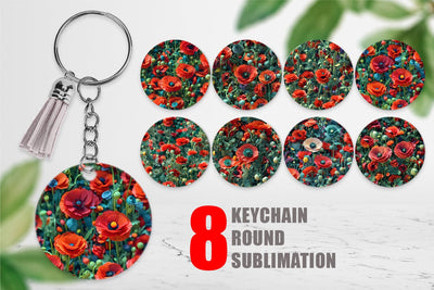 Keychain Poppy Flower Pattern Sublimation artnoy 