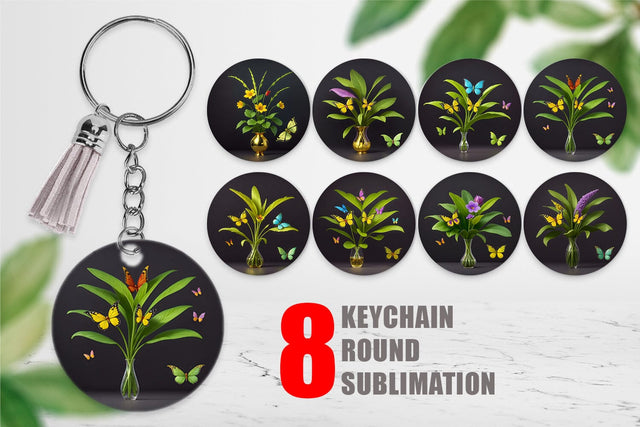 Keychain Pot Plants and Butterfly Sublimation artnoy 