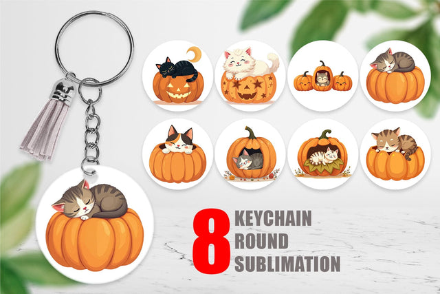 Keychain Pumpkin Cats Fall Sublimation artnoy 