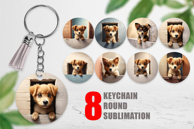 Keychain Puppy Peeks from Wall Sublimation artnoy 
