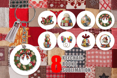 Keychain Quilted Winter Decor Patchwork Sublimation artnoy 