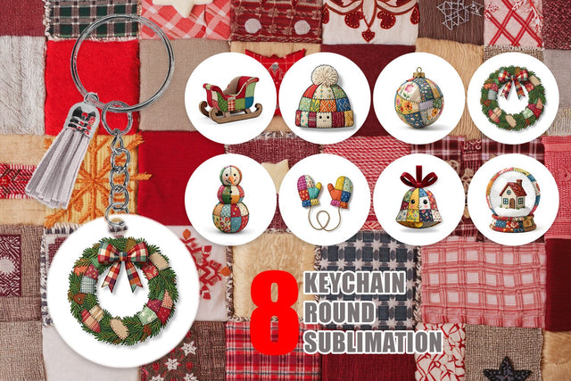 Keychain Quilted Winter Decor Patchwork Sublimation artnoy 