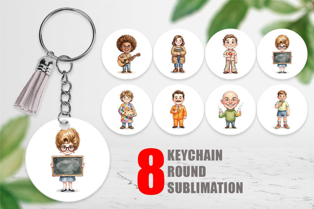 Keychain Quirky 70s Human Teacher Watercolor Sublimation artnoy 