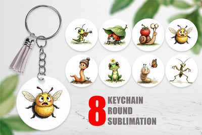 Keychain Quirky Garden Critters Inked Watercolor Illustrations Sublimation artnoy 