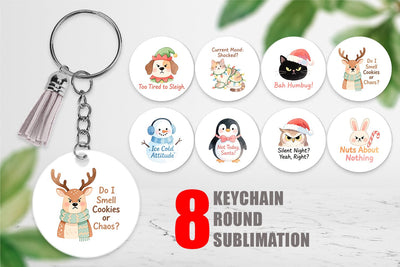 Keychain Quotes Watercolor Grumpy Animals Christmas Sublimation artnoy 