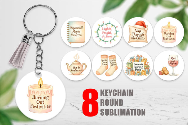 Keychain Quotes Watercolor Holiday Chaos Essentials Sublimation artnoy 