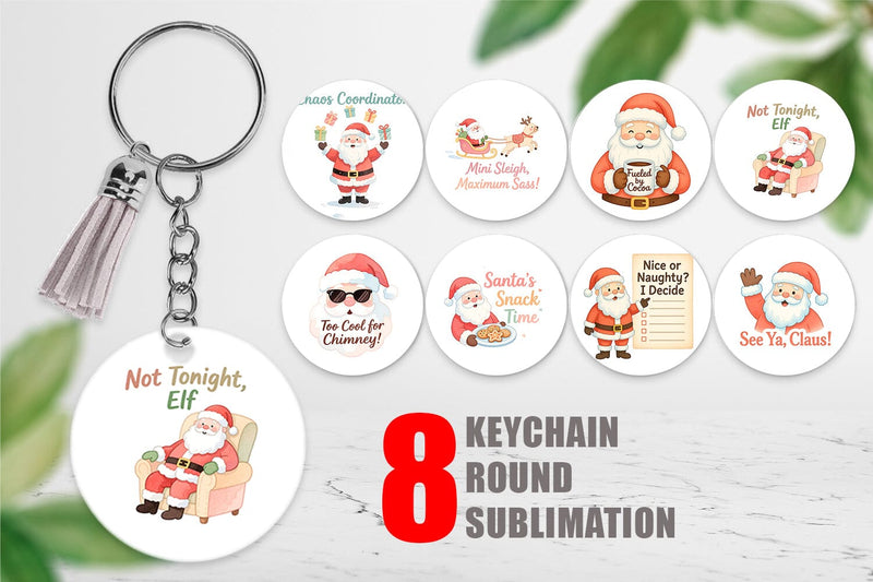 Keychain Quotes Watercolor Sassy Santa Claus Sublimation artnoy 