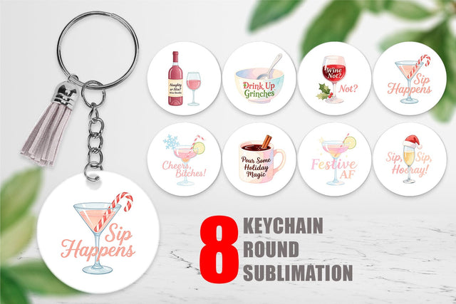 Keychain Quotes Watercolor Wine and Whine Holidays Sublimation artnoy 