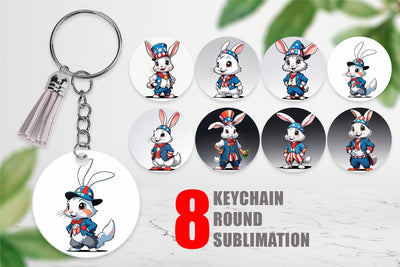 Keychain Rabbit 4th of July Sublimation artnoy 