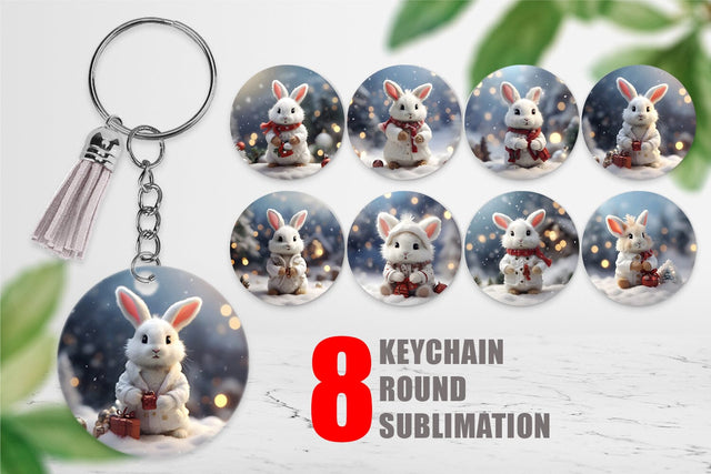 Keychain Rabbit Christmas Sublimation artnoy 