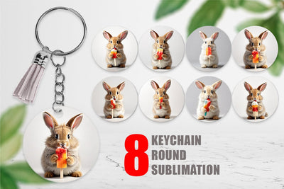Keychain Rabbit Eating Ice Cream Sublimation artnoy 