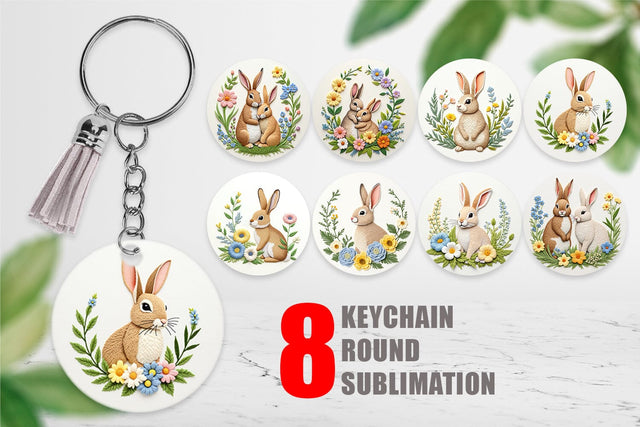 Keychain Rabbit Embroidery Sublimation artnoy 