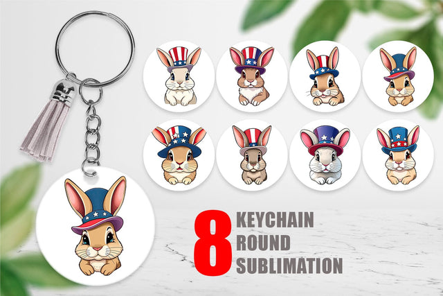 Keychain Rabbit Patriotic Sublimation artnoy 