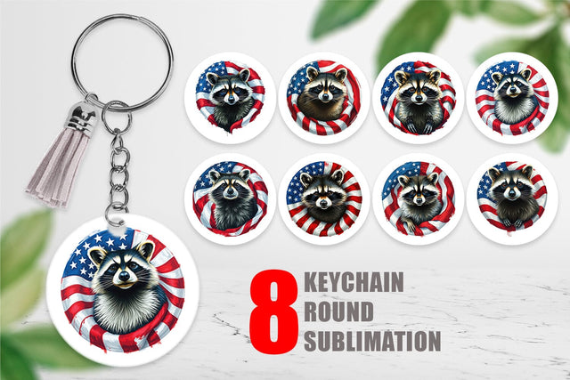 Keychain Raccoon 4th of July Sublimation artnoy 