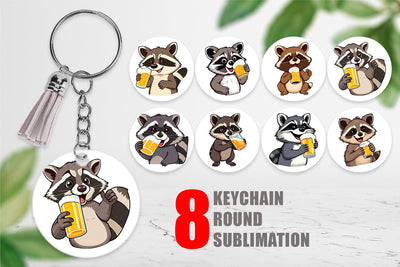 Keychain Raccoon Beer Day Sublimation artnoy 