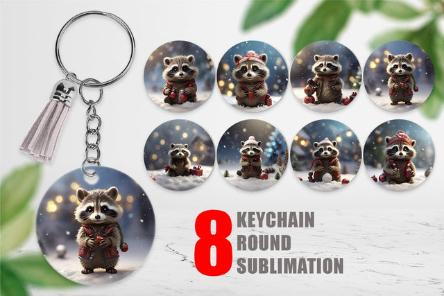 Keychain Raccoon Christmas Sublimation artnoy 