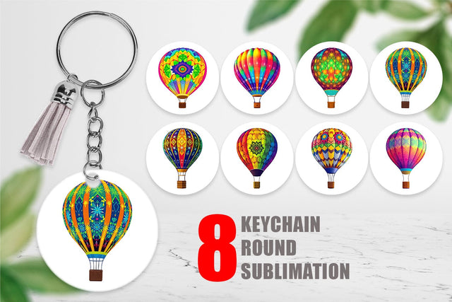 Keychain Rainbow Hot Air Balloon Sublimation artnoy 