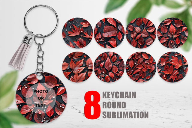 Keychain Red Leaves Pattern Sublimation artnoy 