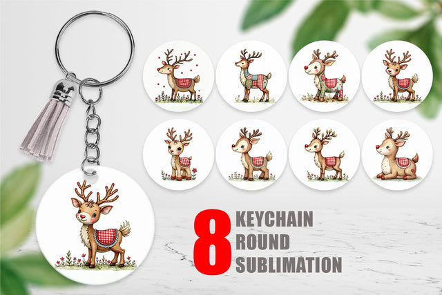 Keychain Reindeer Patchwork Watercolor Sublimation artnoy 