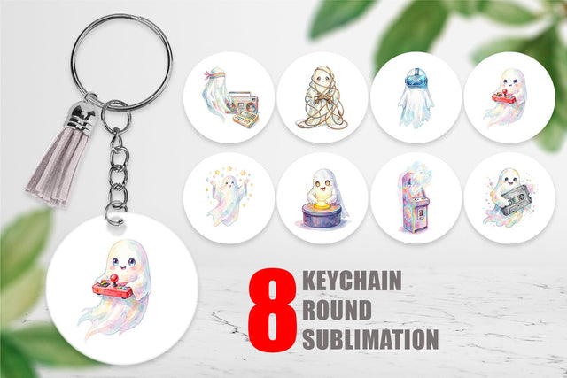 Keychain Retro Arcade Gamer Ghost Sublimation artnoy 