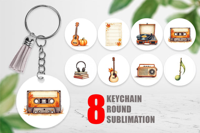 Keychain Retro Autumn Music Sublimation artnoy 
