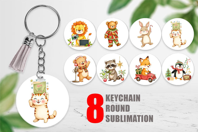 Keychain Retro Christmas Animals Sublimation artnoy 