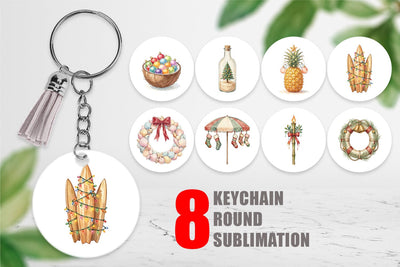 Keychain Retro Coastal Christmas Decor Art Sublimation artnoy 