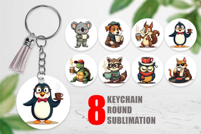 Keychain Retro Coffee Critters Sublimation artnoy 
