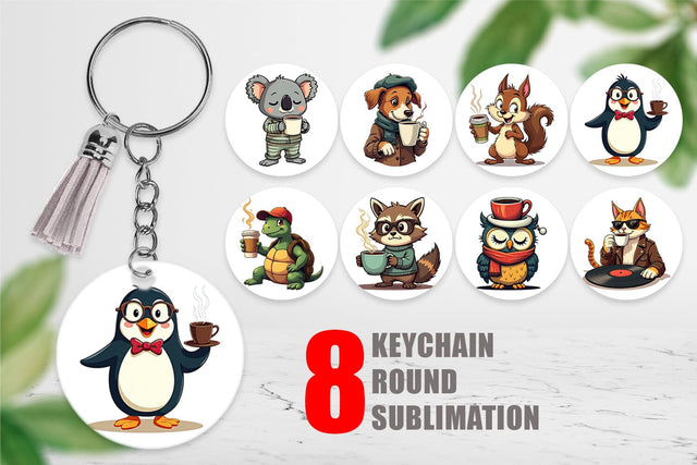 Keychain Retro Coffee Critters Sublimation artnoy 