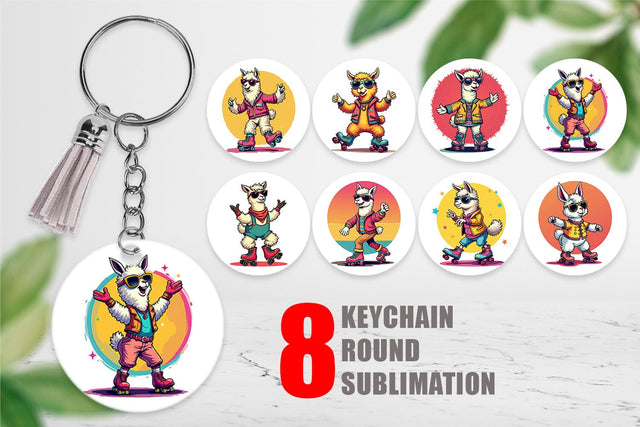 Keychain Retro Funny Llama Sublimation artnoy 