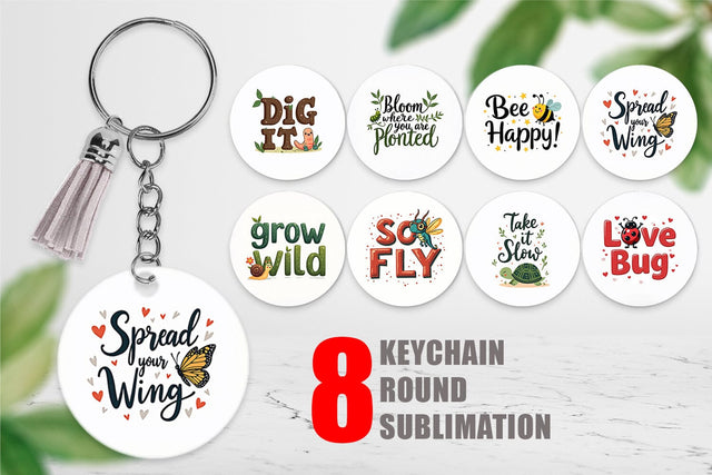 Keychain Retro Garden Critters Cute Motivational Quote Art Sublimation artnoy 