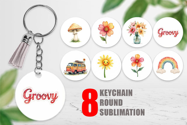 Keychain Retro Groovy Florals Sublimation artnoy 