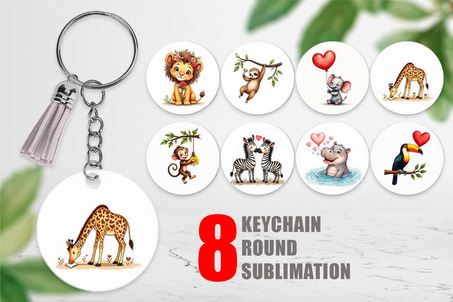 Keychain Retro Jungle Love Valentine's Safari Animal Sublimation artnoy 