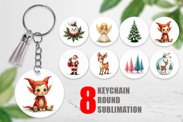 Keychain Retro Kitsch Christmas Watercolor Sublimation artnoy 