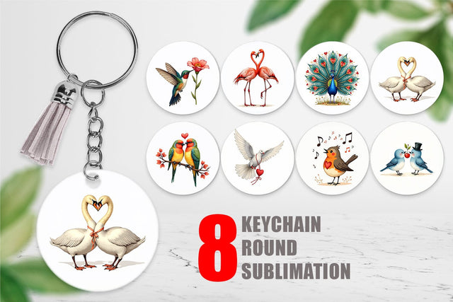 Keychain Retro Lovebirds & Swans Valentine Watercolor Sublimation artnoy 