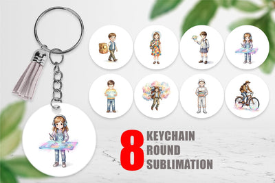 Keychain Retro Space Kid School Watercolor Sublimation artnoy 