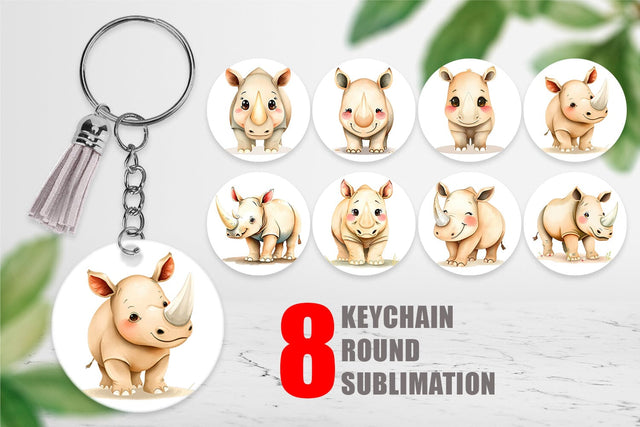 Keychain Rhinoceros Wildlife Sublimation artnoy 